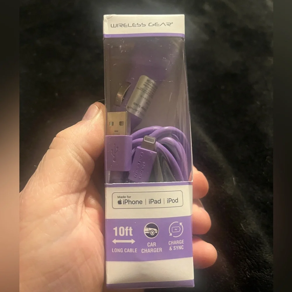 Wireless Gear 10’ Lightning Cable and Car charger For IPhone Lavender